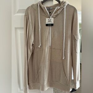 Michelle Mae Beige Half-Zip Hooded Sweater